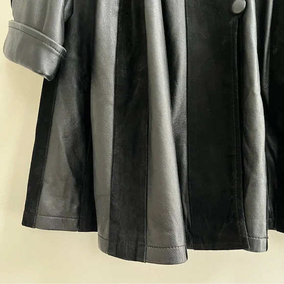 Vera Pelle Black Vintage Italian Leather & Suede Paneled Swing Coat Large